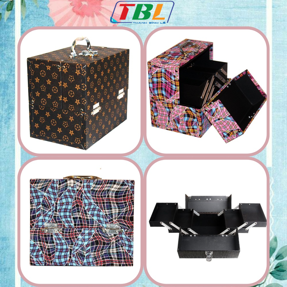 ( Sale sốc) Thanh lý Cốp đựng mỹ phẩm, đồ phun xăm, mi, nail quai sắt, 2 tầng có khóa và ngăn chia s