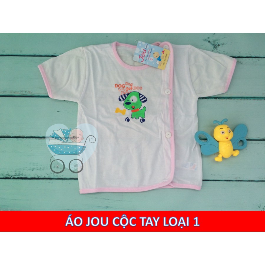 Áo sơ sinh cộc tay trắng cotton Jou cài vai cho bé yêu, size 1 - 2- 3 vải mềm thoáng mát - 2X MART