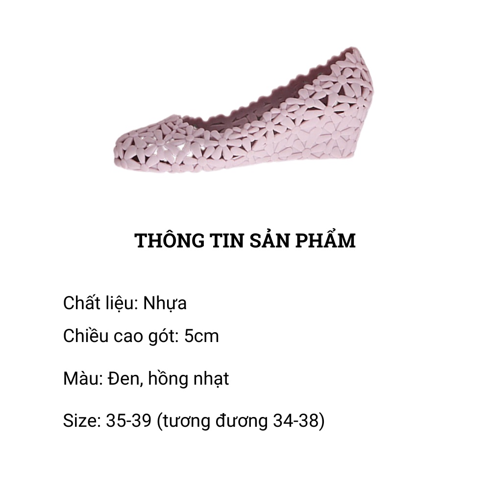 Giầy cao gót nữ bằng nhựa gót cao 5 phân mũi tròn đi biển đi mưa thời trang thoáng khí không hôi chân