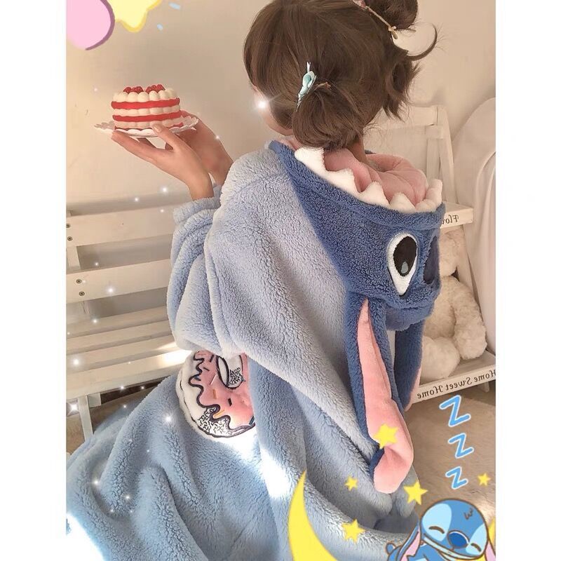 ❤️❤️ Bộ Đồ Ngủ Lông Cừu San Hô Dày Dáng Dài In Hoạt Hình Stitch Dễ Thương Thời Trang Mùa Đông Cho Nam Và Nữ