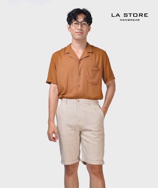 Quần short ROUTINE QS15300 - Quần Short linen nam 4 màu - phía sau lưng thun cực kỳ thoải mái