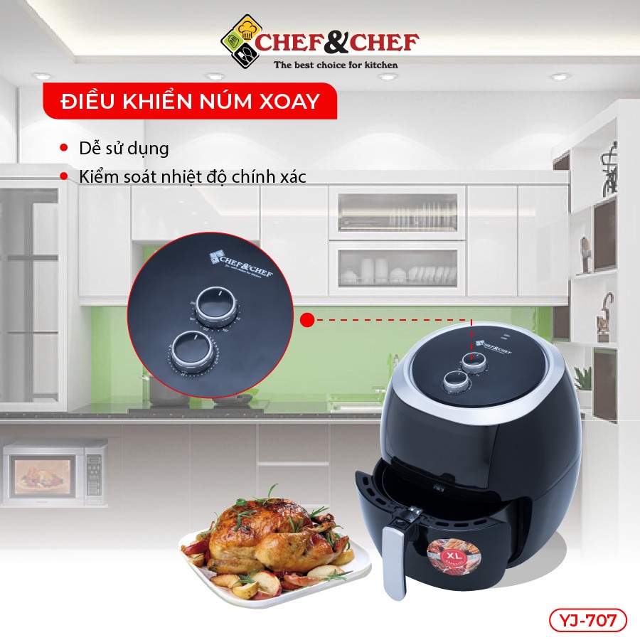 Nồi chiên không dầu CHEF&amp;CHEF 7.7l (YJ – 707) ứng dụng công nghệ Rapid Air đảo nhiệt 360 độ giúp thực phẩm chín đều