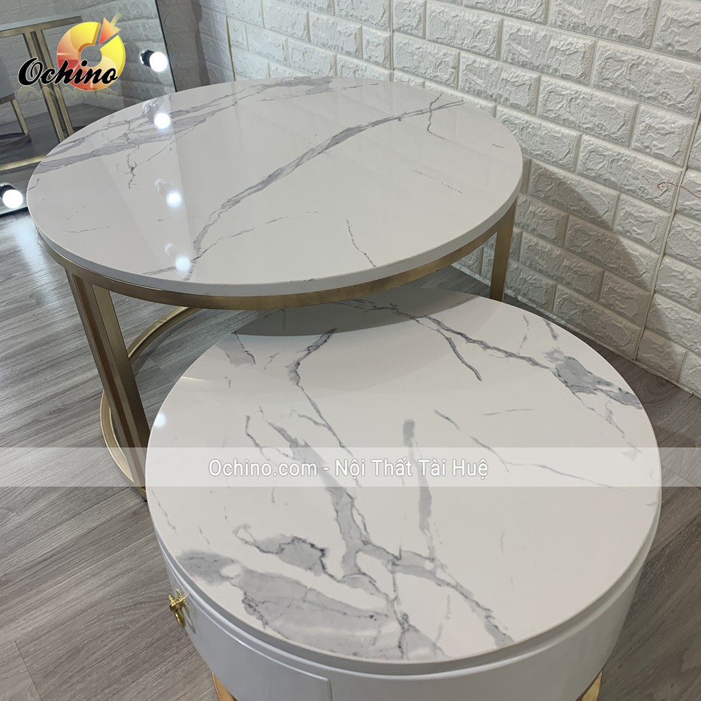 Bàn trà đôi tròn mặt đá Cao cấp có ngăn để đồ thích hợp với sofa, bàn trà phòng khách ( Có SẴn)