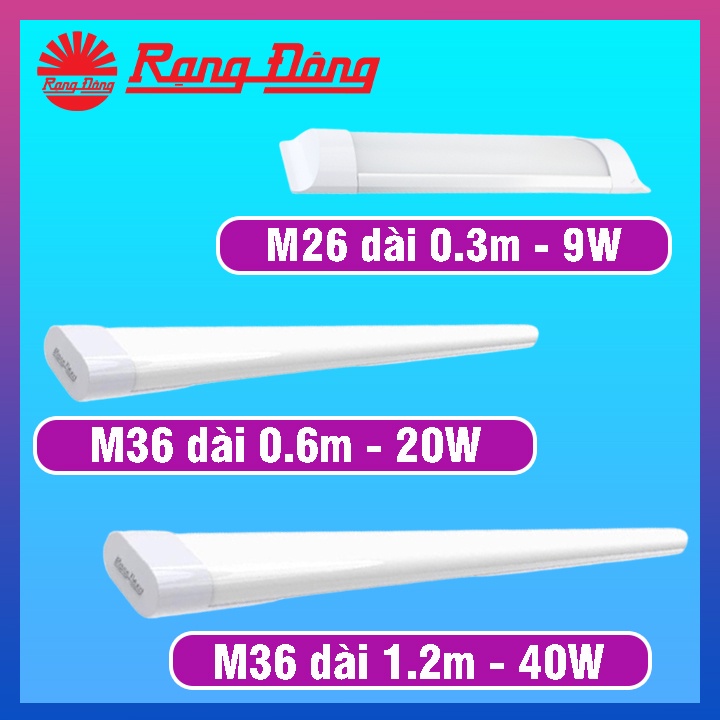 Đèn LED bán nguyệt Rạng Đông M26 / M36 dài 0.3m/0.6m/1.2m ánh sáng tràn viền nổi trần, dải điện áp rộng giảm độ chói