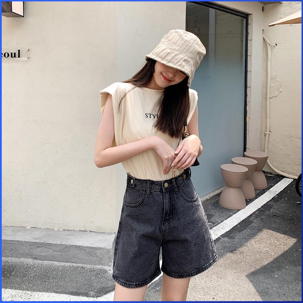 Quần Short Jean Nữ COVAS Quần Jean Đùi Cạp Cao Ống Rộng Cúc Đồng Màu Đẹp Vải Bò V022 | BigBuy360 - bigbuy360.vn