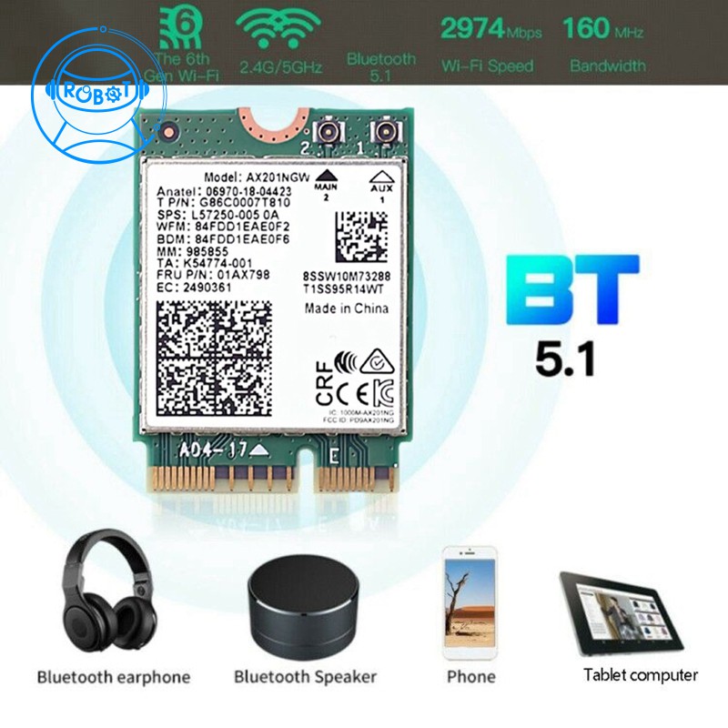 Card Wifi Ax201 Ngw Với Ăng Ten Wifi 6 3000mbps M.2 Cnvio2 Bluetooth 5.1 Cho Windows10
