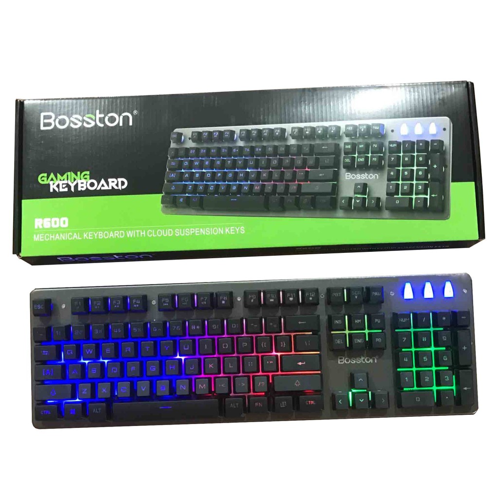 Bàn Phím Cơ Chơi Game Bosston R600 đèn led nền chạy đèn siêu đẹp phím bấm êm không gây ồn tương thích với các loại máy