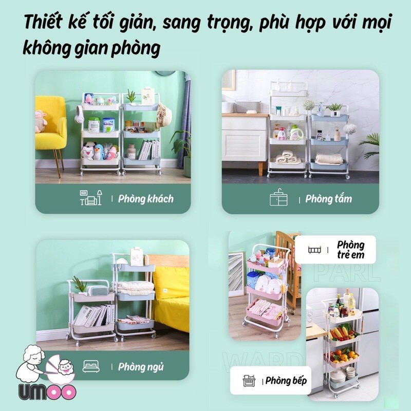 Kệ Đa Năng 3 Tầng Umoo Có Bánh Xe, Tay Cầm
