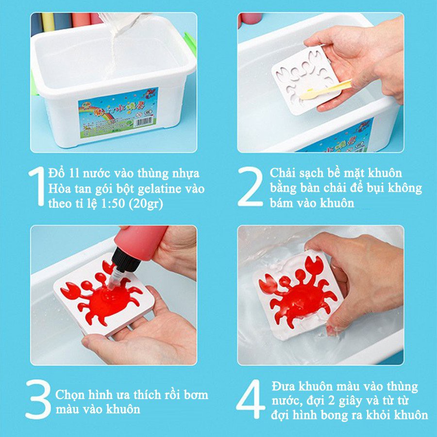 Bộ đồ chơi nước tạo hình 3d, mô hình nước ma thuật cho bé, bộ kit đồ chơi khoa học thí nghiệm cho trẻ em 12 lọ màu 100ml