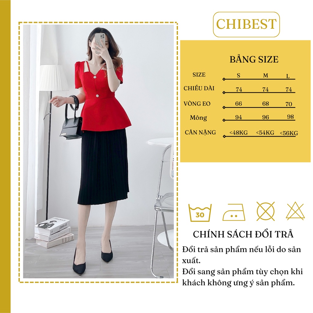 Chân váy dài tuyết mưa xếp ly phong cách công sở CHIBEST 𝐘𝐕𝐁𝟖𝟐
