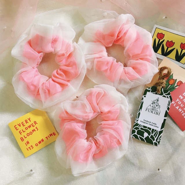 CỘT TÓC VẢI, SCRUNCHIES 2 LỚP DẠ QUANG KÈM ẢNH THẬT