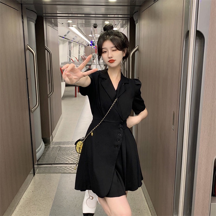 Đầm Tay Phồng Ngắn Cổ Chữ V Xếp Ly Thời Trang Hàn Quốc Xinh Xắn Cho Nữ