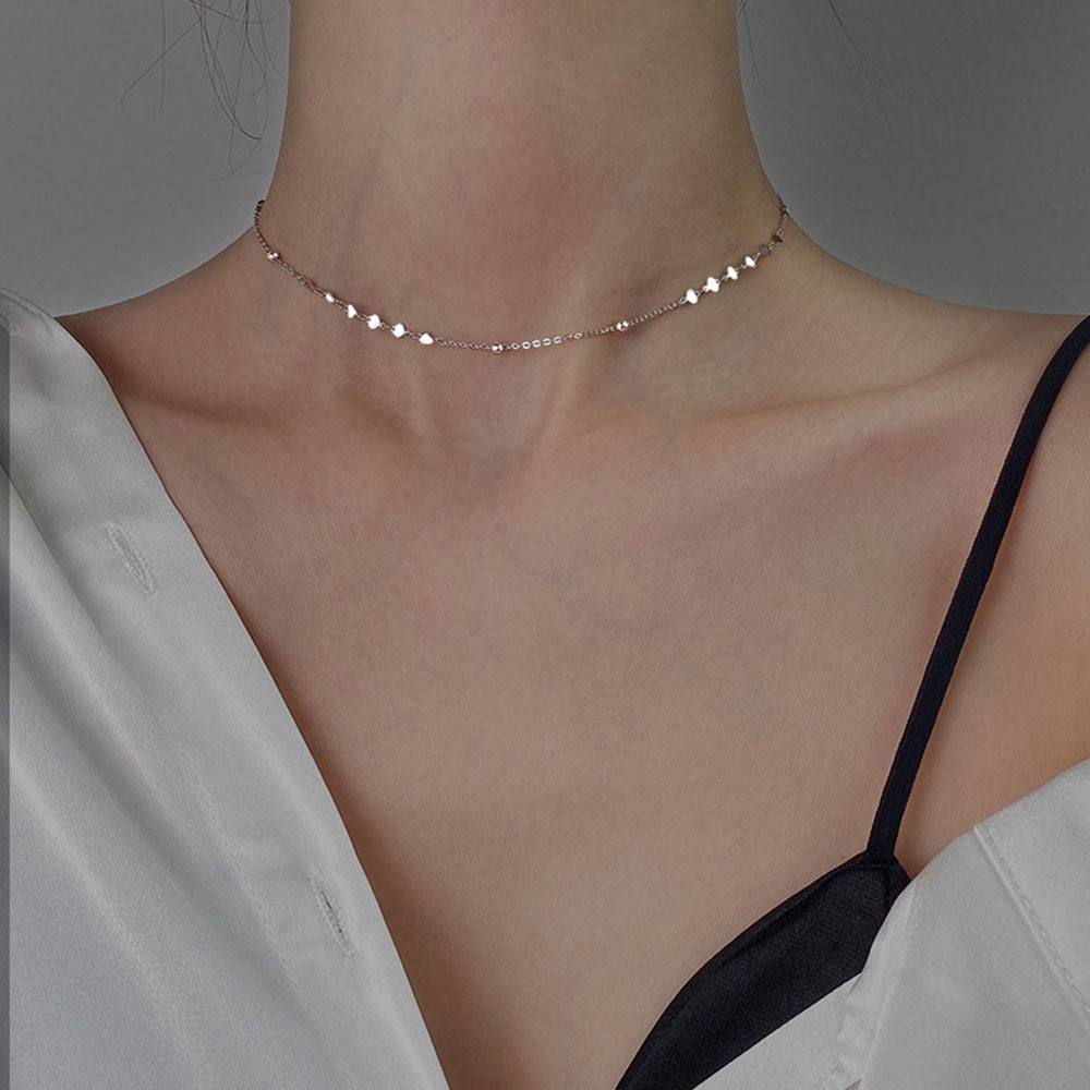 MXMUSTY Women Choker Necklace Elegant Peach Heart Clavicle Chain Minimalism|Color Sequins|Color Alloy Short Fine Jewelry