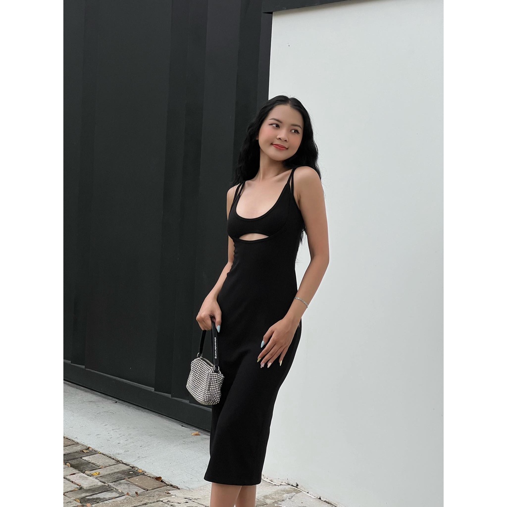 Set đầm 2 dây ôm body dáng dài phối áo bra thun tôn dáng - Byveestyle