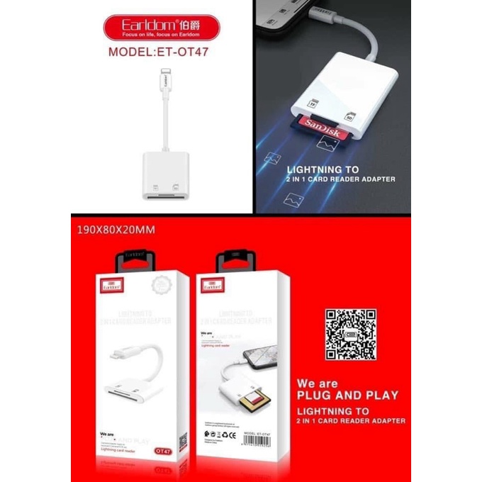 Cáp/Jack Chuyển Đổi Earldom ET-OT47 Từ Sang Đầu Lọc Thẻ Nhớ SD Hoặc Thẻ Micro