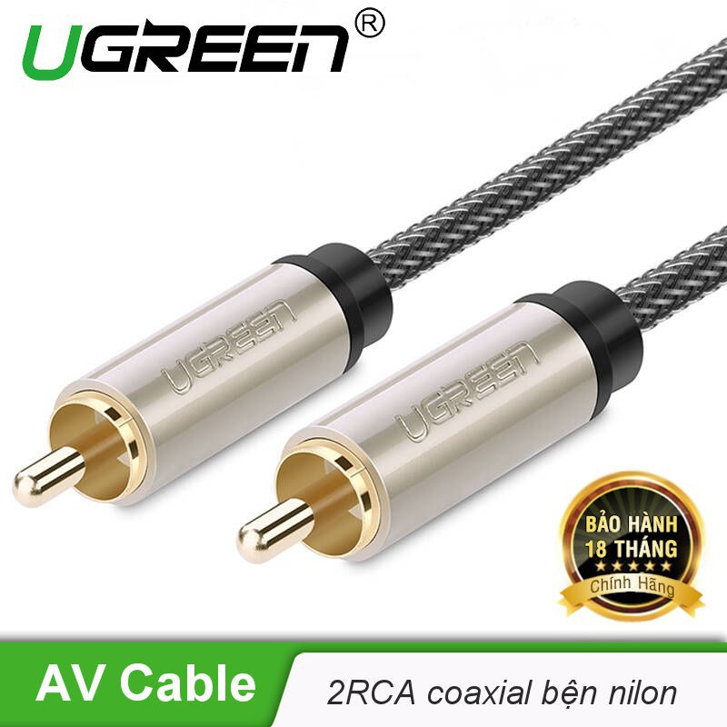 Dây âm thanh 2 đầu hoa sen Coaxial dài 1m UGREEN AV133 20736 (xám)