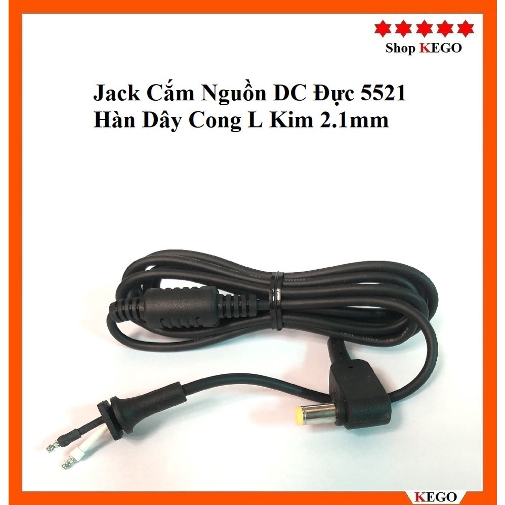 Jack Cắm Nguồn DC Đực 5521 Hàn Dây Cong L Kim 2.1mm liền dây dài 172mm có cục chống nhiễu
