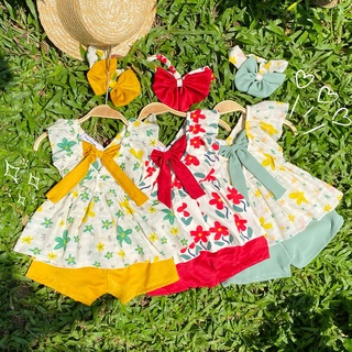 Set áo quần hoa nhí kèm quần lụa cho bé gái mùa hè sơ sinh 1 2 3 4 tuổi MINTSCLOSET Mint's Closet - GA2024