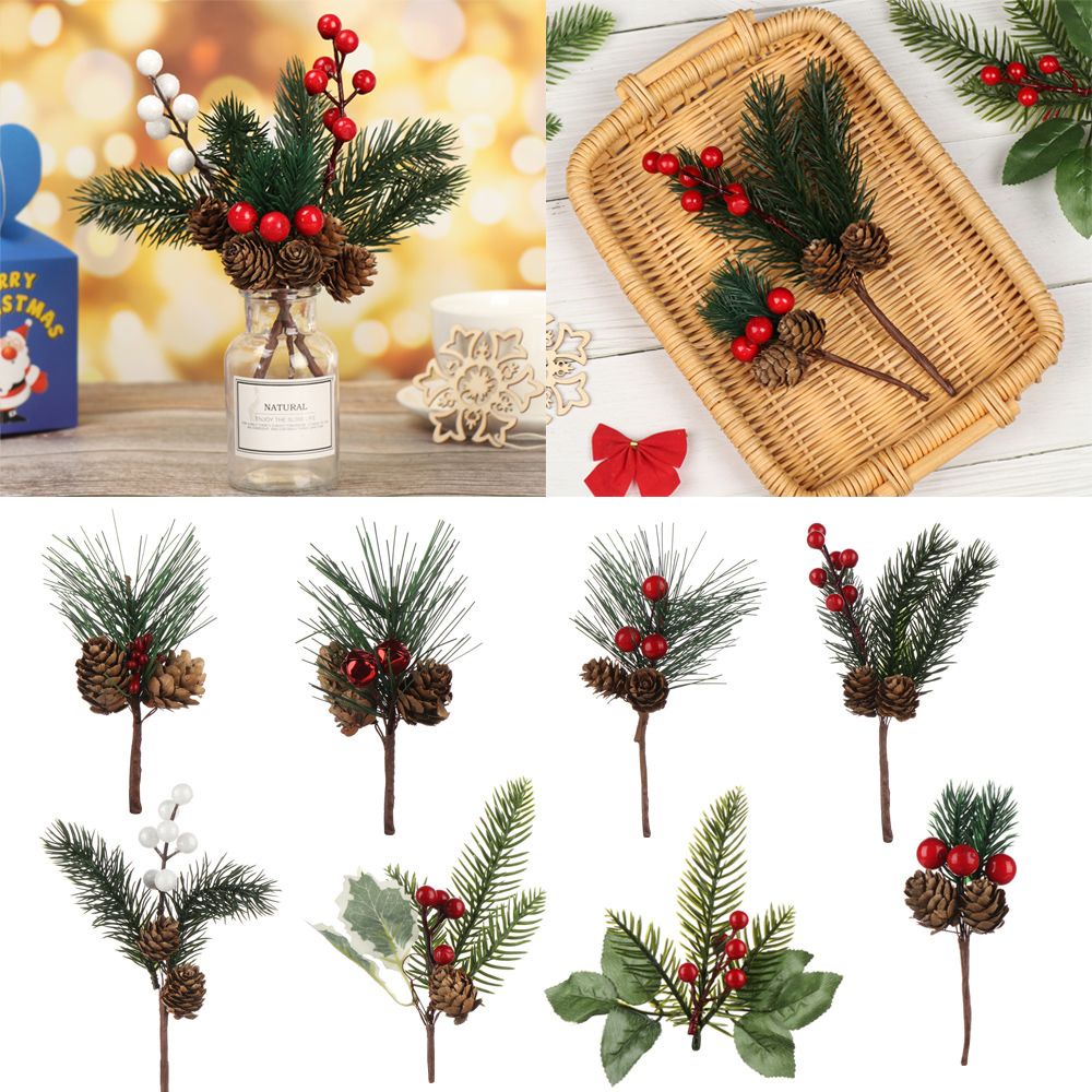 1 nhánh thông giáng sinh nhân tạo màu đỏ dùng trang trí DIY