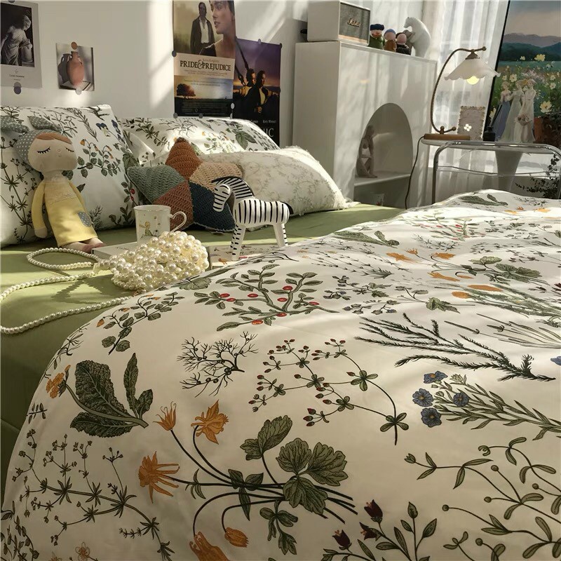 Chăn Ga Gối Cotton Living "Thủy Sinh " - Bộ Chăn Ga Gối Cotton 100% Nhập Khẩu 4 món