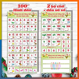 Bảng chữ cái tiếng việt kèm chữ ghép và số bóc dán treo tường cho bé