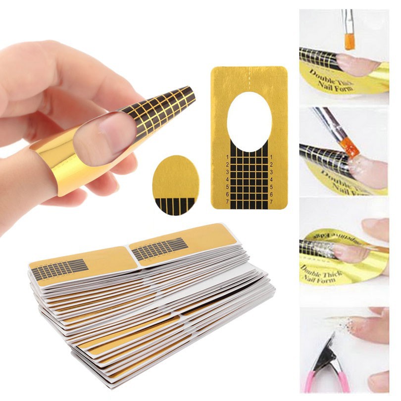 100 Pcs Nail Form for Soak Off UV Gel Quick Extension Nail Gel Gold Professional Nail Art Design Tools Nail Stickers