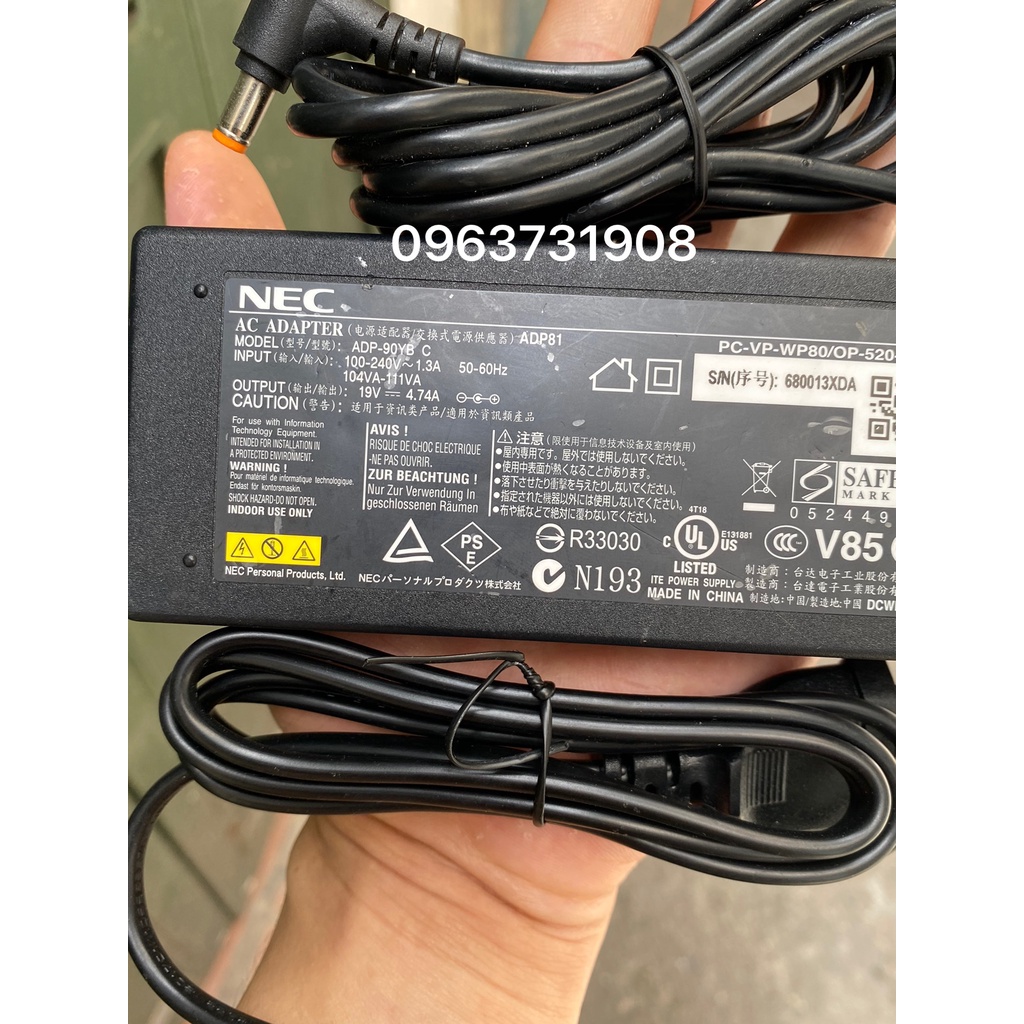 Dây sạc laptop Nec 19V-4.74A hàng chính hãng