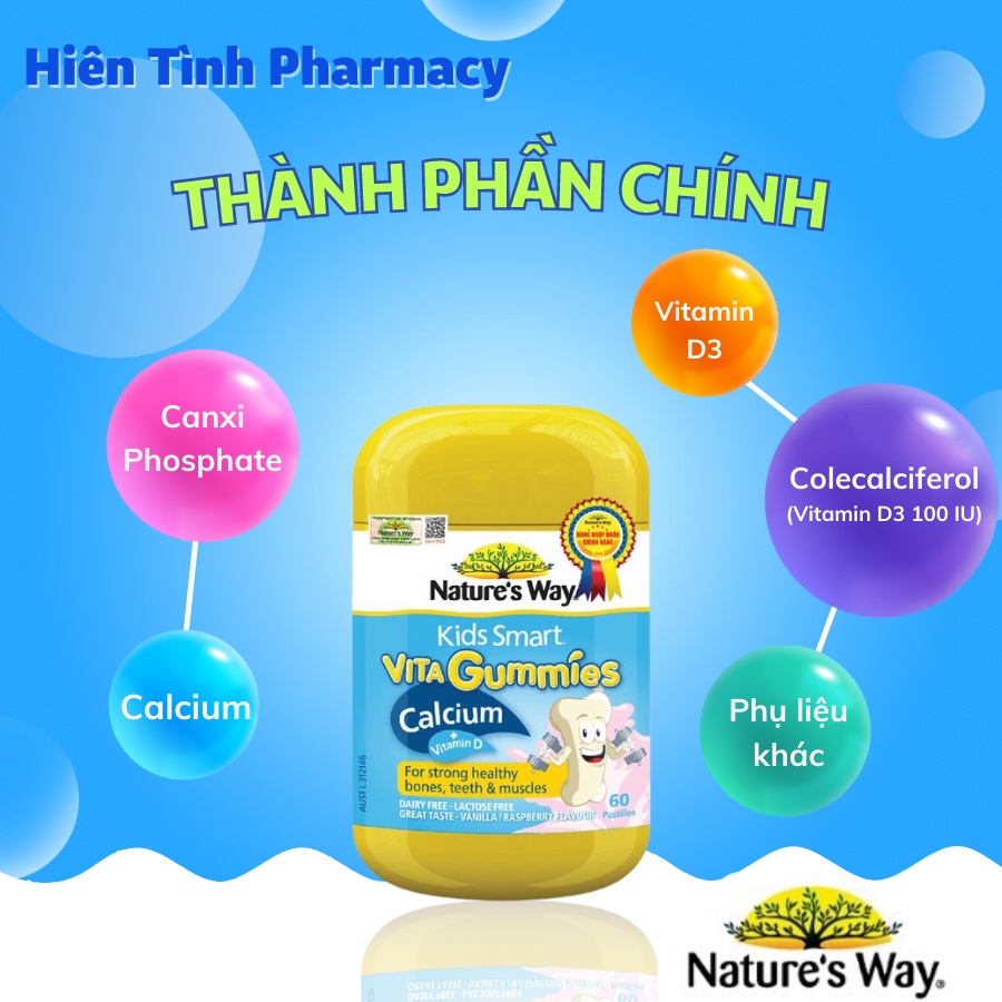 Kẹo Dẻo Canxi Cho Bé Nature’s Way Kids Smart Vita Gummies Calcium + Vitamin D 60 Viên