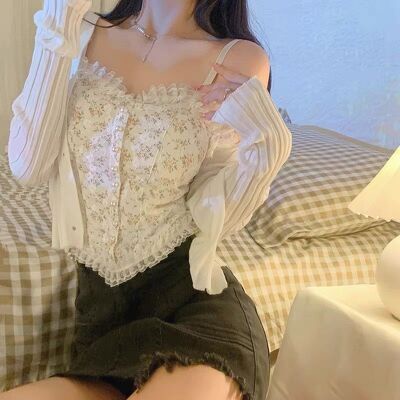 Áo Ren Nữ 2 Dây Hoa - Bèo Khuy Ngọc Sang Trọng - Hàng Quảng Châu