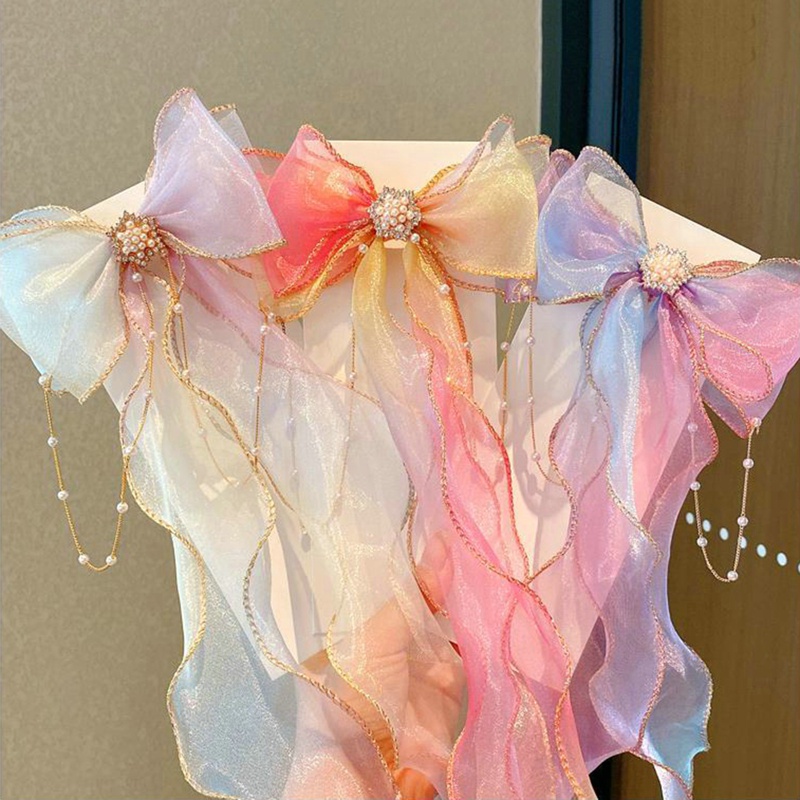 Kẹp Tóc Nơ Tua Rua Đính Ngọc Trai Thời Trang Mùa Hè Cho Bé Gái dreamdiary