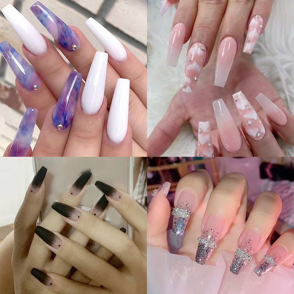 [Hàng mới về] Bộ 24 móng tay giả có thể tháo rời che phủ toàn diện an toàn kèm keo dán