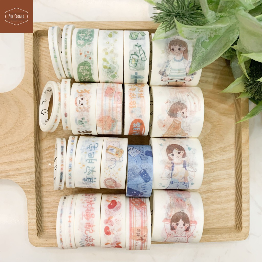 Set 6 cuộn Washi Tape lớn nhỏ hình cô gái