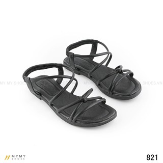 821 Sandal bệt da mymy shoes lì quai chéo chun sau