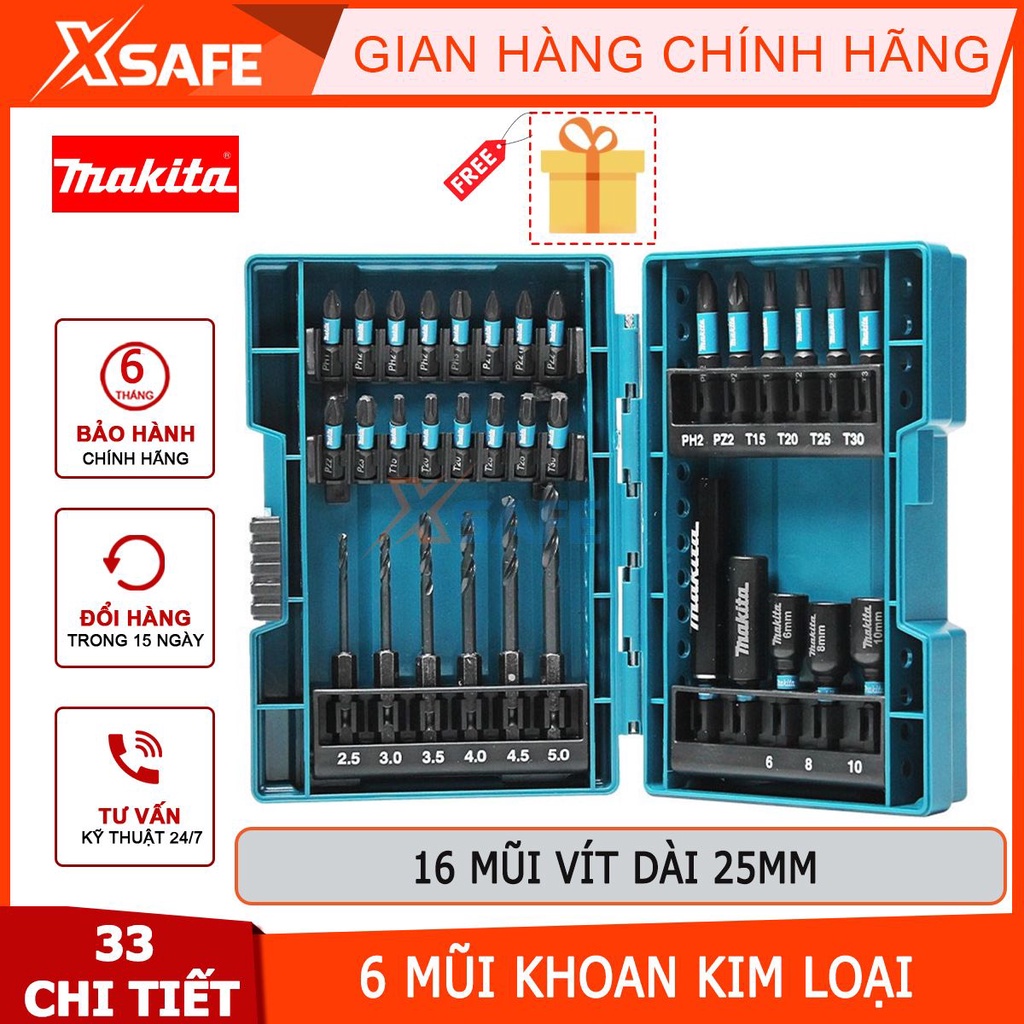 Bộ mũi vít và khoan kim loại Impact Black Makita E-06622 33 chi tiết, hợp kim siêu bền bỉ, đầu vít có từ tính