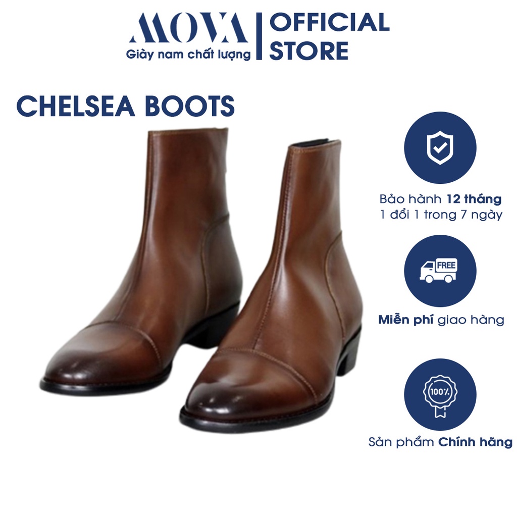 Giày nam chelsea boots cao cổ kéo khóa - zip boots da bò đế gỗ cao 4.5cm giành cho nam bảo hành 12 tháng