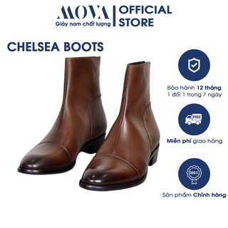 Giày nam chelsea boots cao cổ kéo khóa - zip boots da bò đế gỗ cao 4.5cm giành cho nam bảo hành 12 tháng