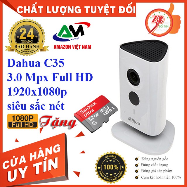 [Tặng thẻ nhớ 32GB] Camera Dahua Wifi C35 3.0 Megapixel Full HD 1920x1080p đàm thoại 2 chiều đế nam châm