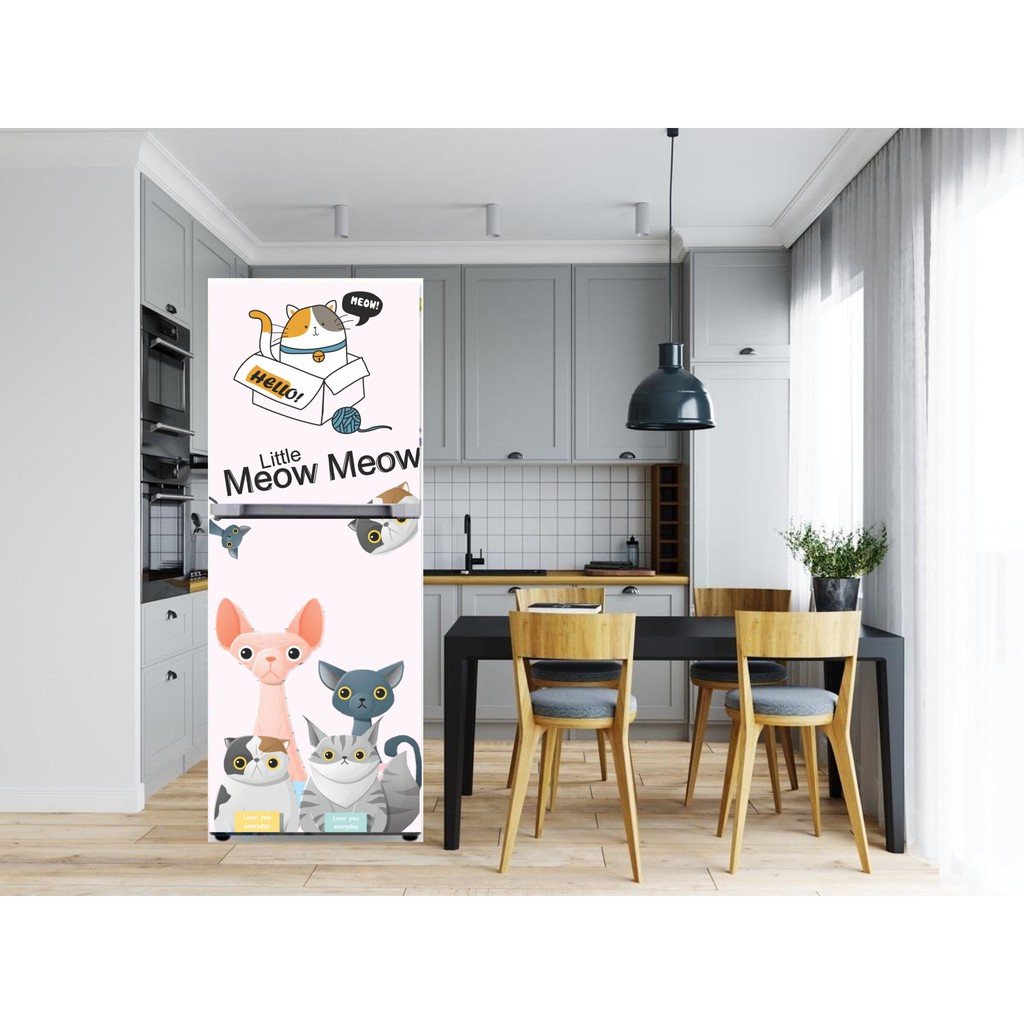 Decal dán tủ lạnh mẫu hoạt hình siêu dễ thương FAMILY CAT (miếng dán tủ lạnh chống thấm nước)