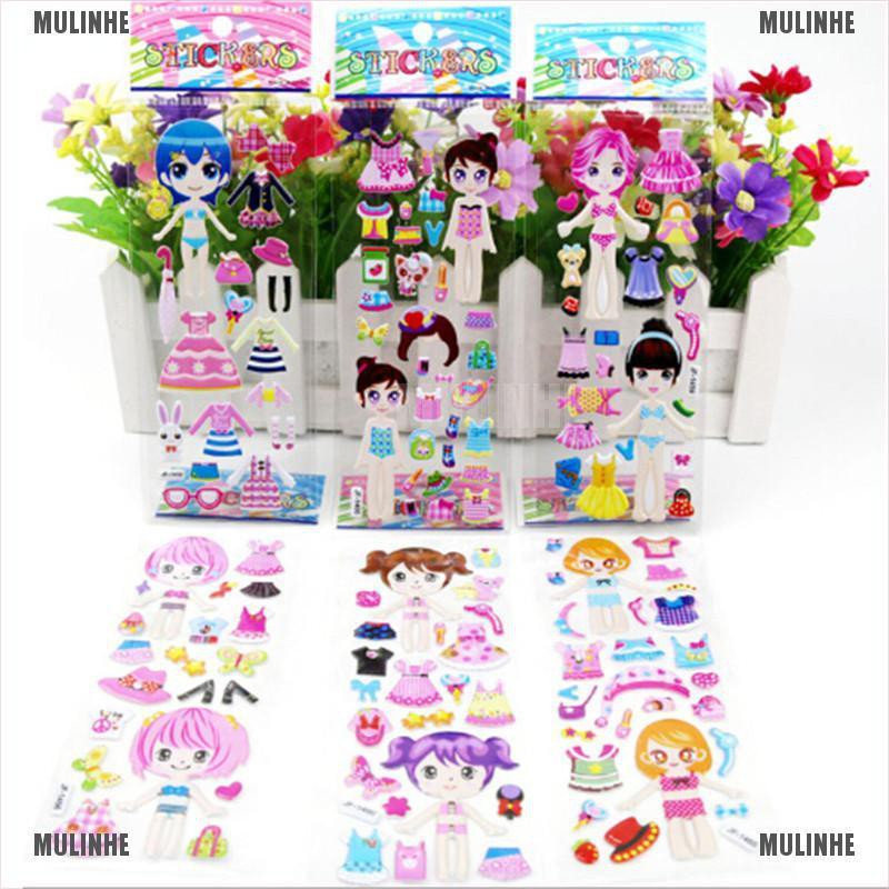 Set 5 Tấm Hình Dán 3D Trang Trí Quần Áo Cho Bé Gái