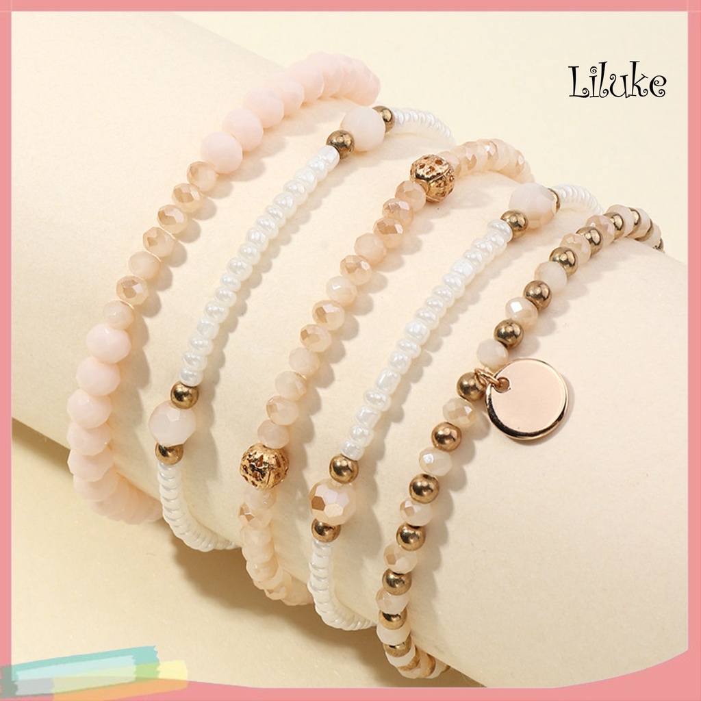 Bộ 5 Vòng Tay Hợp Kim Xỏ Hạt Nhiều Kiểu Dáng Thời Trang Cho Nữ