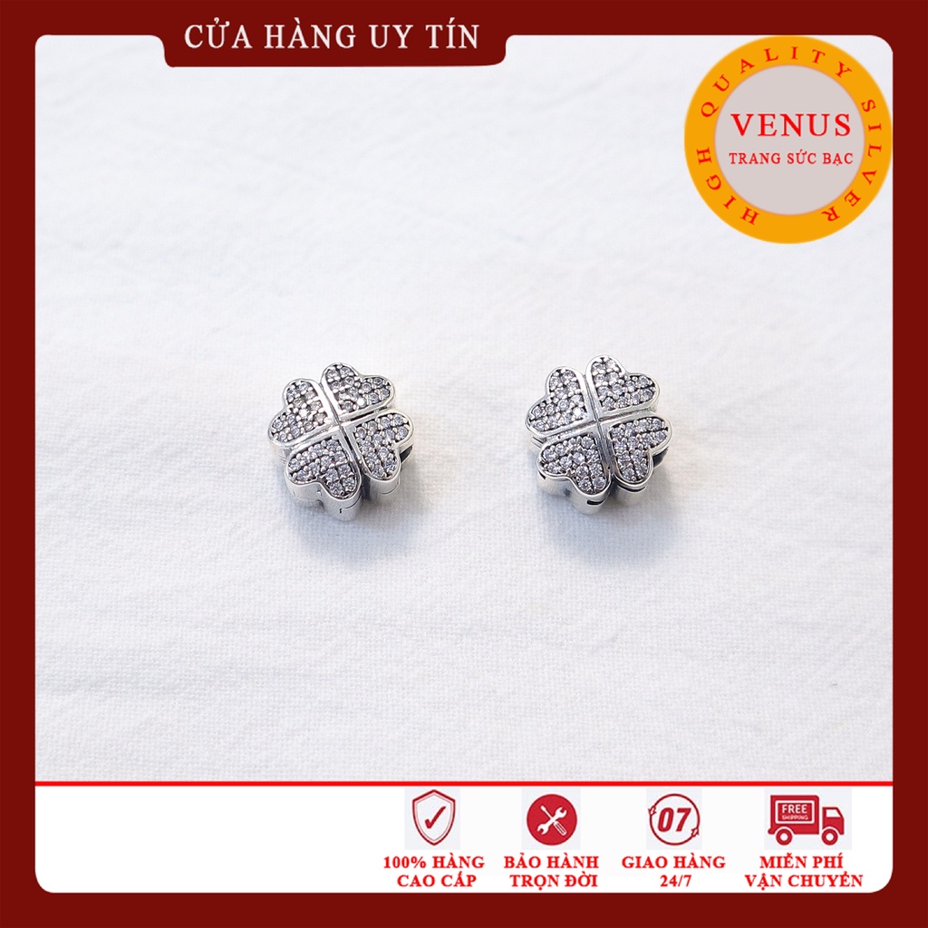 [Charm bạc 925 cao cấp] Charm cỏ 4 lá mặt đá- Mã sản phẩm VENUSCL4