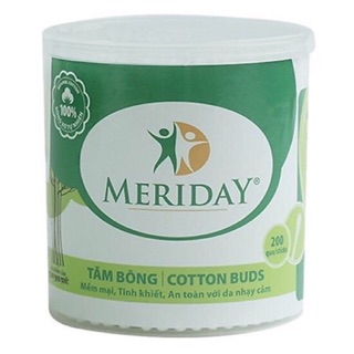 Tăm bông Meriday Bông Bạch Tuyết (200 que/hộp tròn)