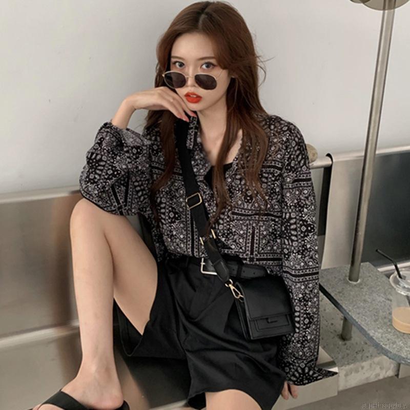 Áo Sơ Mi Nữ Dài Tay In Hoạ Tiết Phong Cách Hàn Quốc