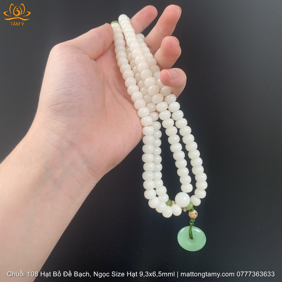 Chuỗi tràng hạt 108 Hạt Bồ Đề Bạch Ngoc tự nhiên  Size Hạt 9.3x6.5mm
