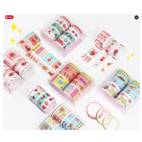 Hộp 10 cuộn băng dán washi tape mix mẫu cute dùng để trang trí sổ tay, nhật ký Journal, album