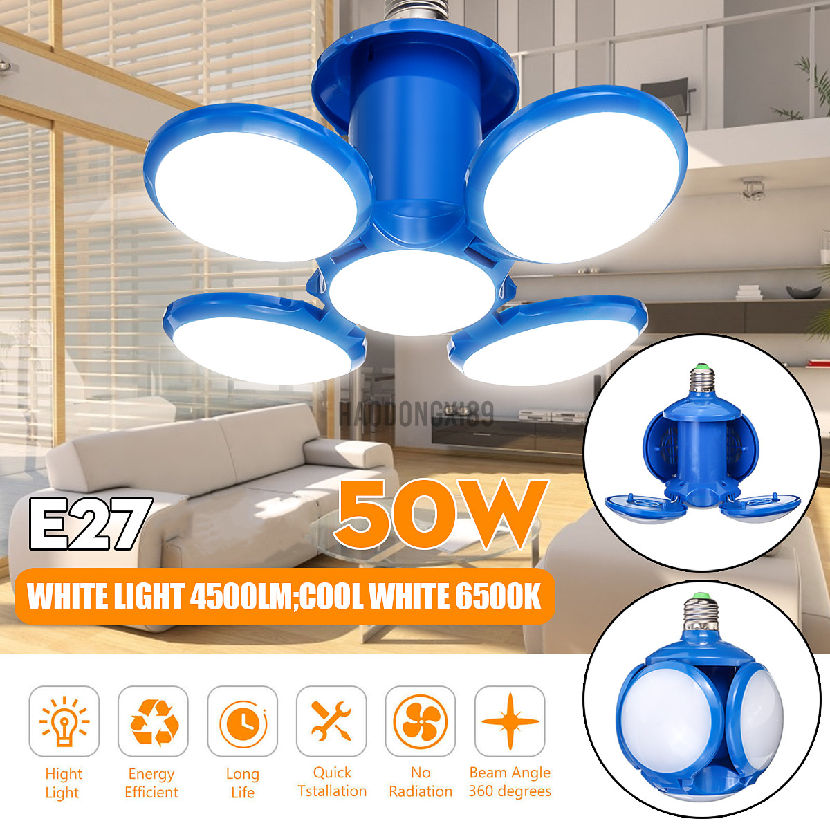 E27 50W Deformable Football Night Light LED Bulb Ceiling Bar Lamp 