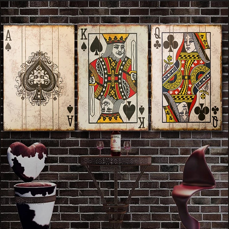 Tranh Vải Bạt Treo Tường In Hình Lá Bài Poker Cổ Điển Trang Trí Nhà Cửa / Quán Bar / Phòng Ngủ