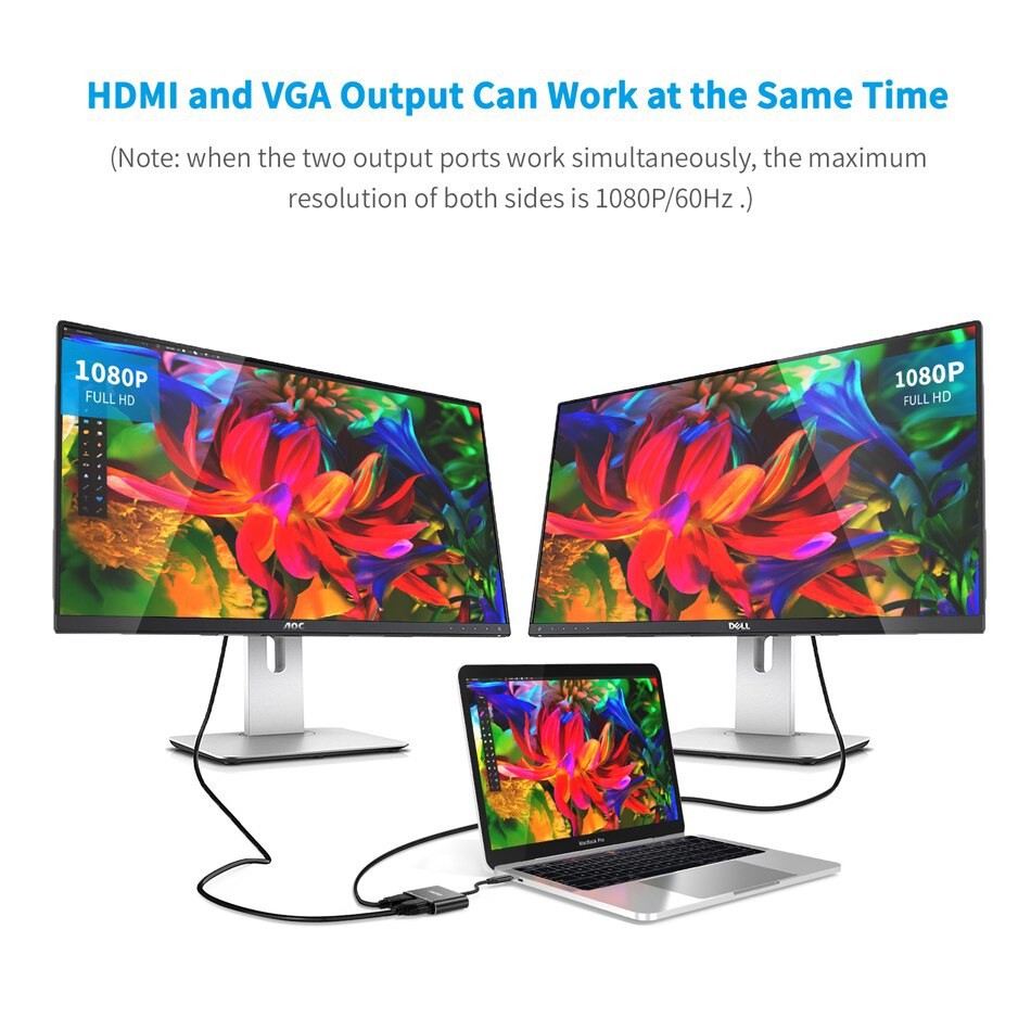 Hub chia cổng đa năng 2 in 1 Type-C ra VGA Full HD & HDMI chuẩn 4K hiệu CHOETECH M07BK dành cho Macbook Pro / Smartphone