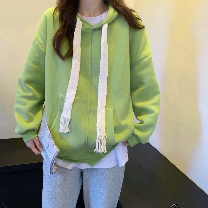 Áo hoodie ZHELIHANGFEI tay dài dáng rộng phong cách đi học dễ phối đồ thời trang