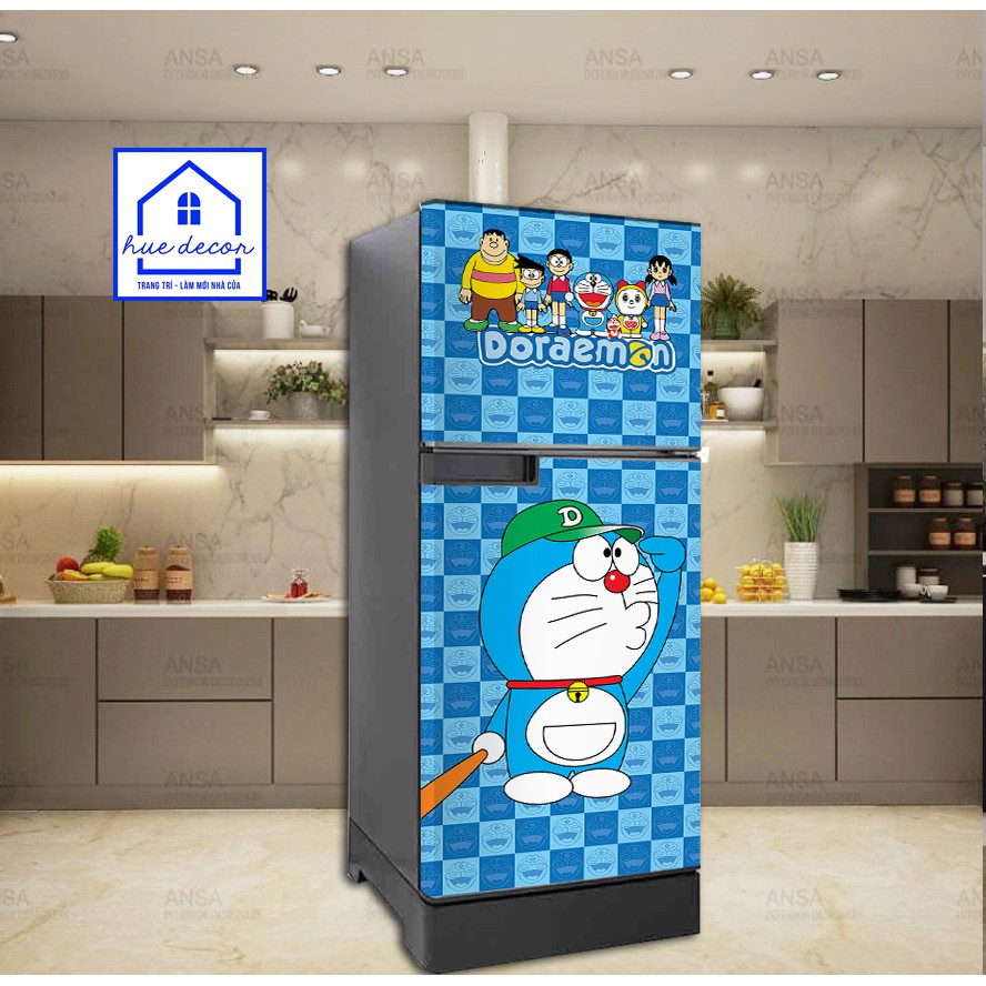 Tranh dán tủ lạnh Doraemon Hue decor chất liệu cao cấp siêu bền- chống nước- Bền mãi với thời gian